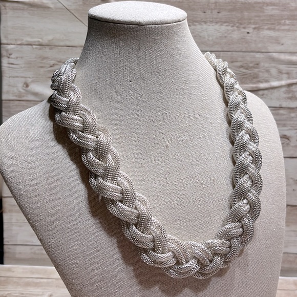 Silver Woven Chain Link Necklace - Picture 1 of 8